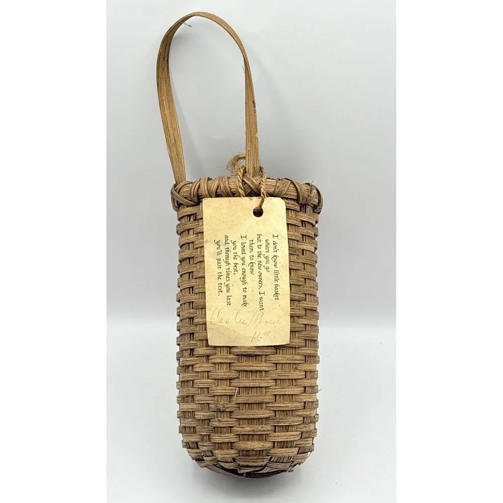 Handmade Wicker Hanging Wall Basket Brown Wall Pocket Skinny Coastal Cottage 7" - Picture 4 of 11